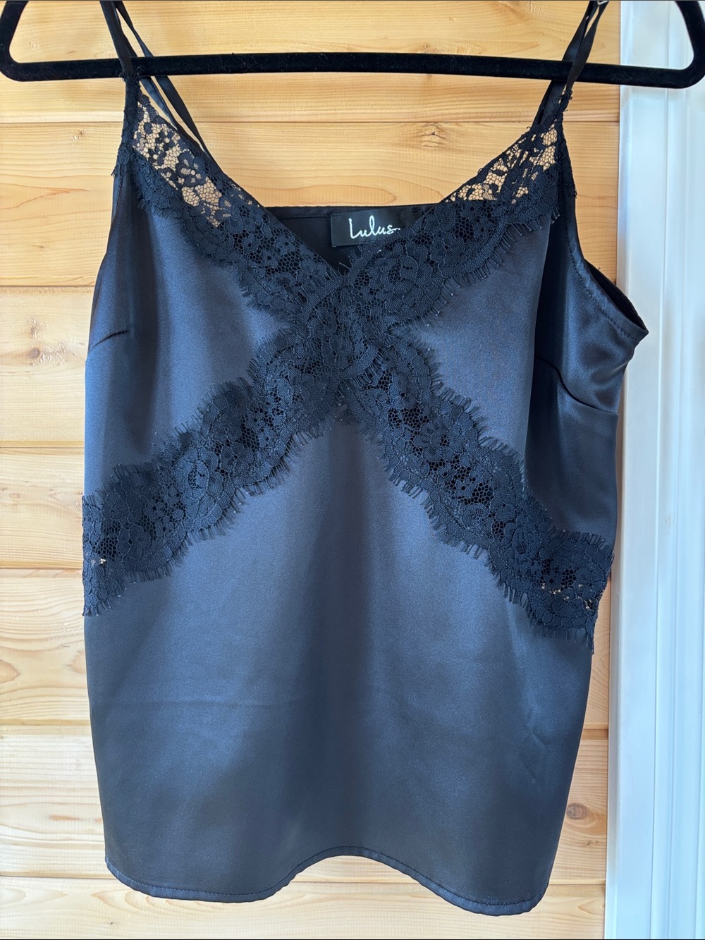 Lulus Black Satin Lace-Trim Camisole